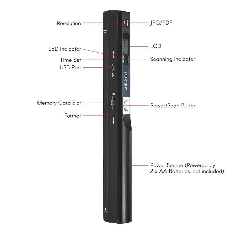 iScan Portable Handheld Mobile A4 Document Scanner Scan 300 600 900 DPI Support JPG PDF Format