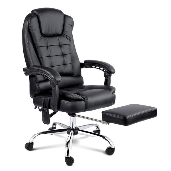 Artiss 8 Point Massage Office Chair PU Leather Footrest Black