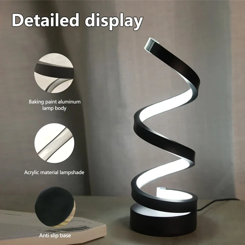 White RGB Led Table Lamp Dimmable USB Night Light Spiral Snake Desk Reading Book Light Office Bedroom Decoration Button Switch