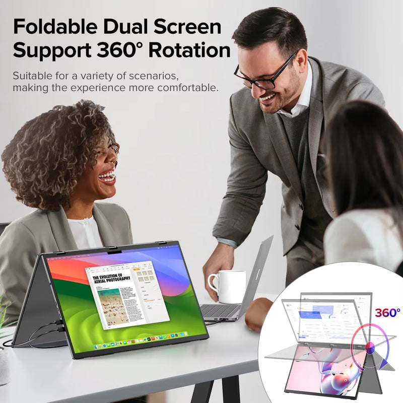 Triple Laptop Screen Extender 15.6" 1080P FHD IPS Folding Stacked Dual Portable Monitor USB-C Travel Extended Computer Display