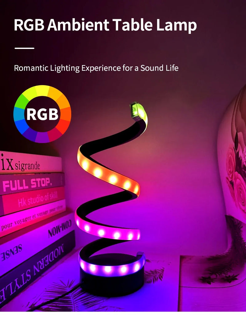 White RGB Led Table Lamp Dimmable USB Night Light Spiral Snake Desk Reading Book Light Office Bedroom Decoration Button Switch