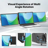 EVICIV Swivel 2K 14" Triple Laptop Screen Extender 360°Unique Swivel Hinge 180° Automatic Rotation Portable Monitor for 13-17"