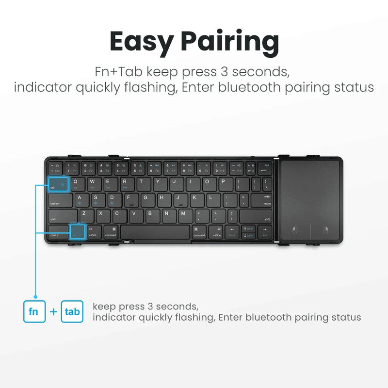 Wireless Folding Keyboard with Touchpad/Numberpad Rechargeable Foldable Bluetooth Keyboard for Tablet Ipad