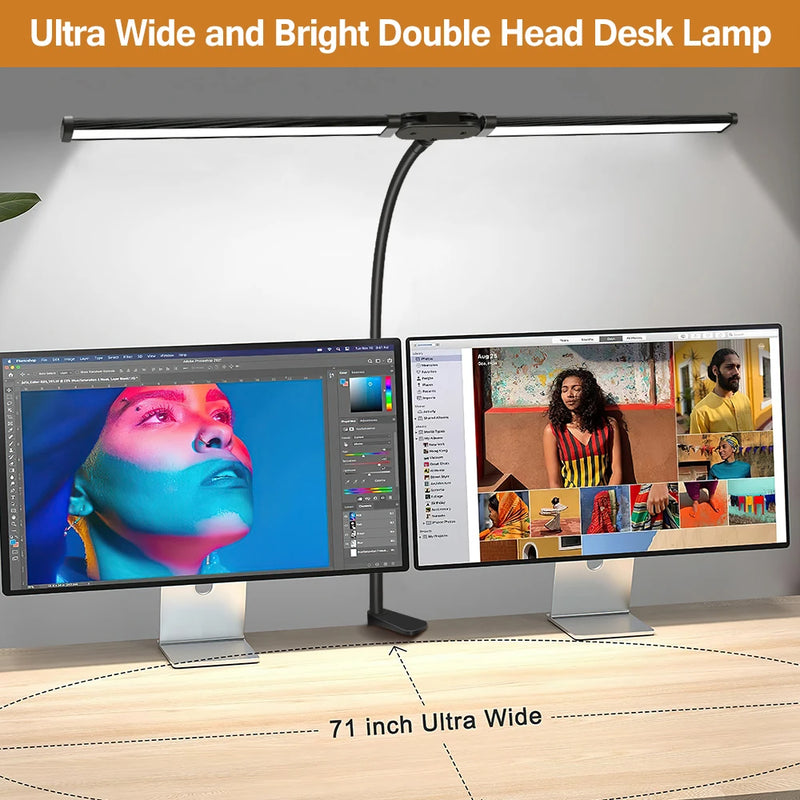 Double Head LED Clip Desk Lamp Architect Table Lamp Stepless Dimmable Computer Monitor Light for Home Office Reading Lighting