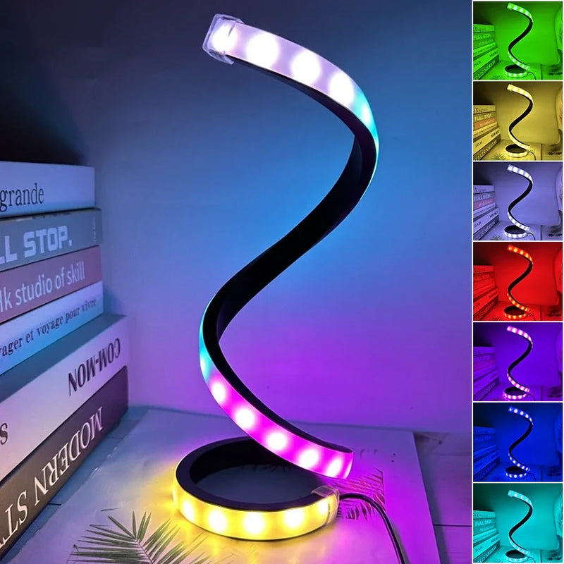 White RGB Led Table Lamp Dimmable USB Night Light Spiral Snake Desk Reading Book Light Office Bedroom Decoration Button Switch