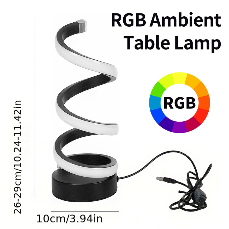 White RGB Led Table Lamp Dimmable USB Night Light Spiral Snake Desk Reading Book Light Office Bedroom Decoration Button Switch