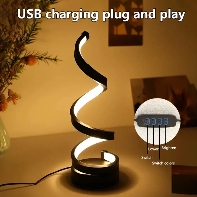 White RGB Led Table Lamp Dimmable USB Night Light Spiral Snake Desk Reading Book Light Office Bedroom Decoration Button Switch