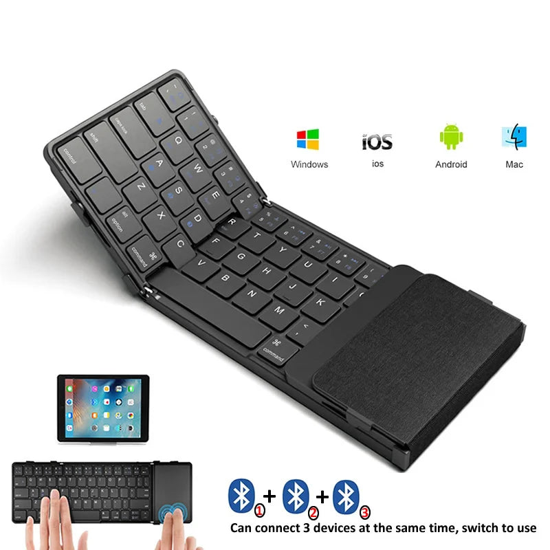 Wireless Folding Keyboard with Touchpad/Numberpad Rechargeable Foldable Bluetooth Keyboard for Tablet Ipad