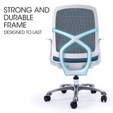 FORTIA Ergonomic Office Desk Chair, Coolmesh Fabric, Adjustable Recline, Blue Mesh/White Frame