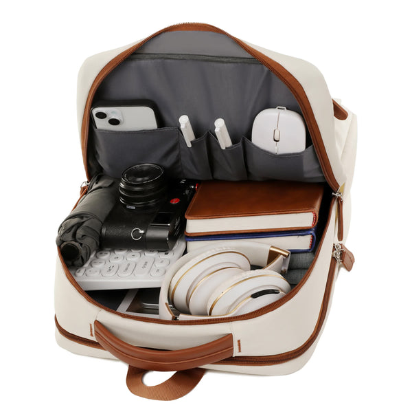 Grey Minimalist USB Charging Laptop Backpack - Elegant and Spacious Travel Bag